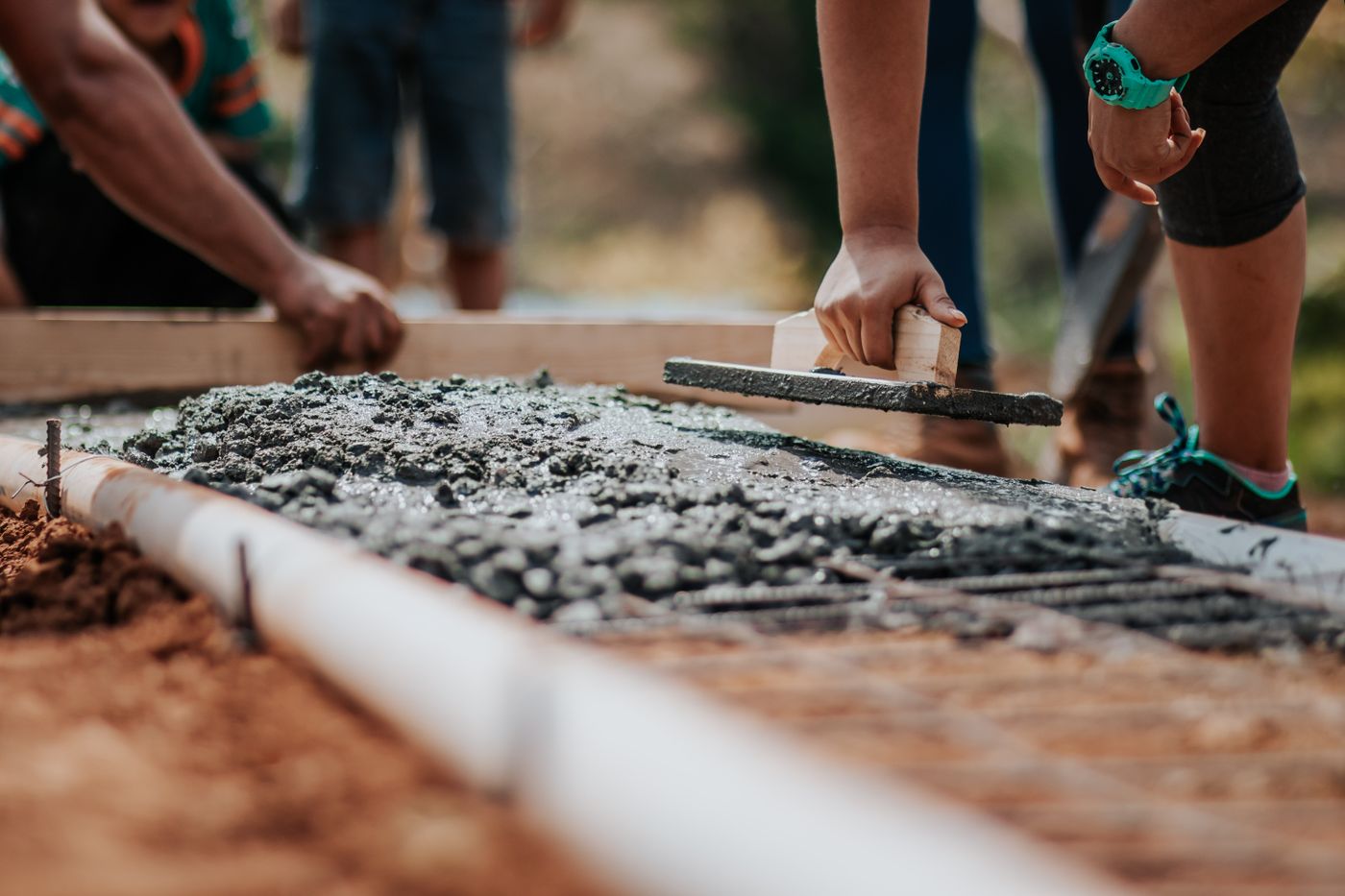 Concrete placement on a construction site